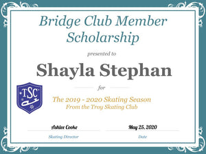 Troy Skating Club's 2019-2020 Bridge Club Member Scholarship recipient