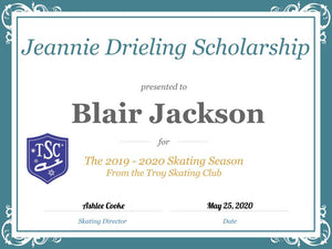 Troy Skating Club's 2019-2020 Jeannie Drieling Scholarship recipient